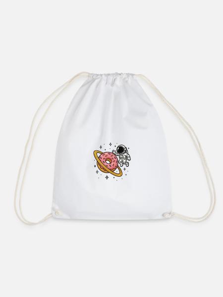 Space Astronaut with Donut Planet - Drawstring Bag - white