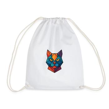 Cat | Cat Head Print / Print / Design - Drawstring Bag - white - Front