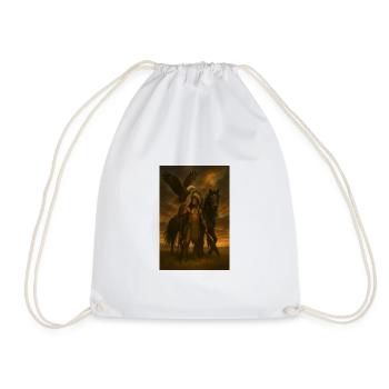 Native American Warrior with Eagle and Horse - Drawstring Bag - white - Front