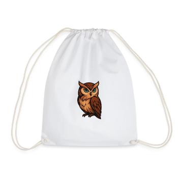 Tawny Owl Cartoon Owl in Warm Brown - Drawstring Bag - white - Front
