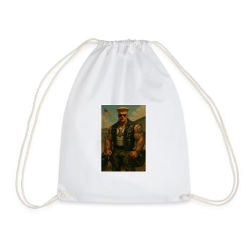 Military Biker – Blond Warrior in Medal Vest - Drawstring Bag - white - Front