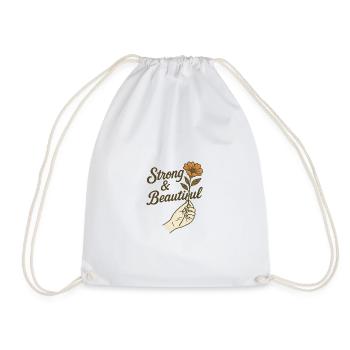 Strong & Beautiful - Empowerment Floral Motif - Drawstring Bag - white - Front
