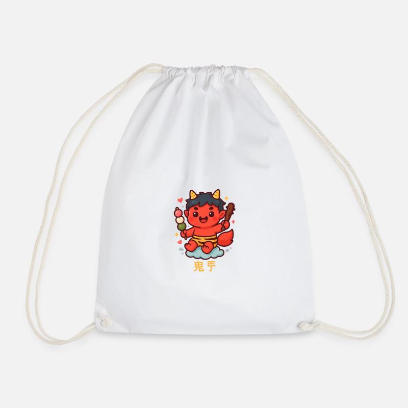 Sweet oni with dango and stick - Drawstring Bag - white