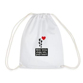 With small steps into your heart ❤️ - Drawstring Bag - white - Front