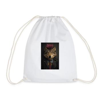 Wolf's Punk Mohawk Leather Jacket - Drawstring Bag - white - Front