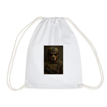 Battle-ready bear in camouflage suit - Drawstring Bag - white - Front
