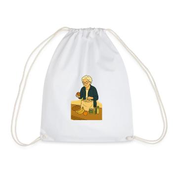 Grandma unpacking shopping bag - Drawstring Bag - white - Front