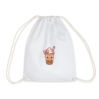 Cute Boba with Bow, Bubble Tea Girl - Drawstring Bag - white - Front