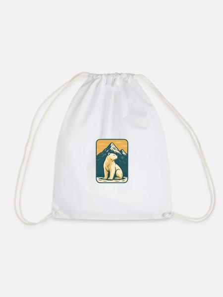 Polar bear in front of mountain landscape - Drawstring Bag - white