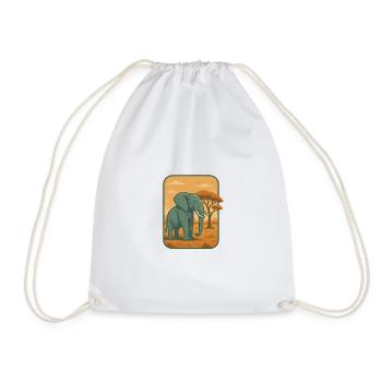 Savanna Elephant Vintage Panel - Drawstring Bag - white - Front