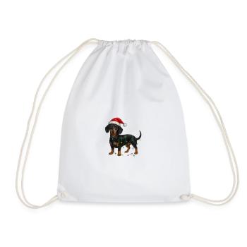 Dackel mit Weihnachtslichterkette - Turnbeutel - Weiß - Vorne