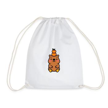 Capybara with tangerine on the head - Drawstring Bag - white - Front