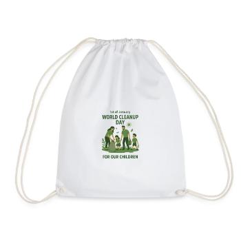 World Cleaning Day Family Action - Drawstring Bag - white - Front
