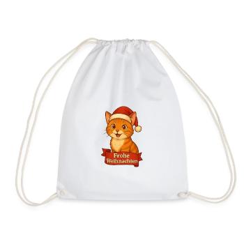 Katzenweihnachtskater mit Santa-Hut - Turnbeutel - Weiß - Vorne