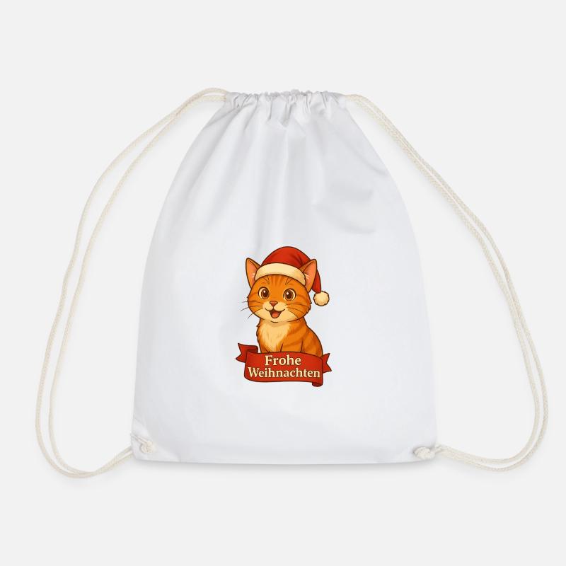 Katzenweihnachtskater mit Santa-Hut - Turnbeutel - Weiß