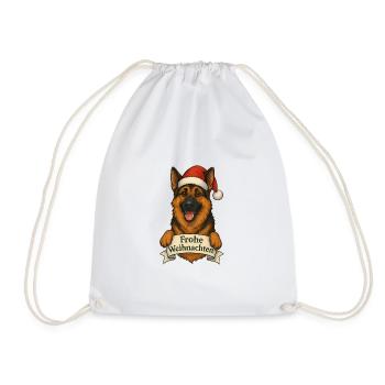 Christmas Dog with Santa Hat - Drawstring Bag - white - Front
