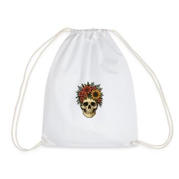 Flowery Skull - Drawstring Bag - white - Front