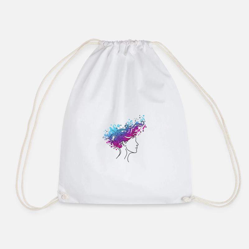Cosmic Flow of Thoughts – Abstract Head Design - Drawstring Bag - white