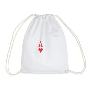 Red Ace of Hearts on Black Background - Drawstring Bag - white - Front