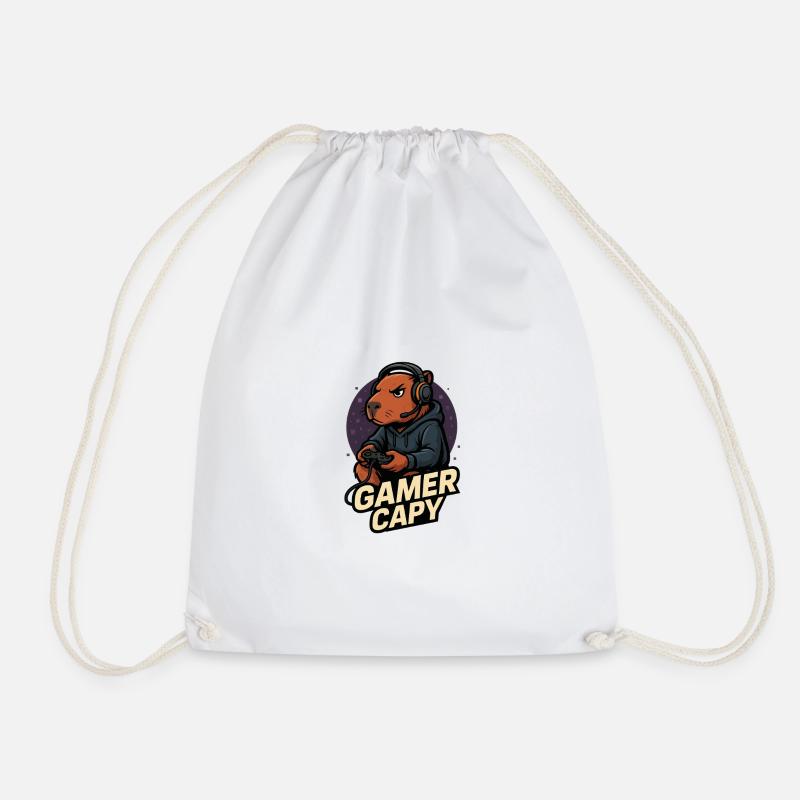 Gamer Capy – Cute Capybara Gamer 🎮 - Drawstring Bag - white