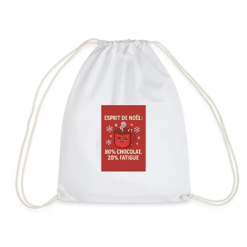 Christmas – 80% chocolate 20% fatigue – Design - Drawstring Bag - white - Front