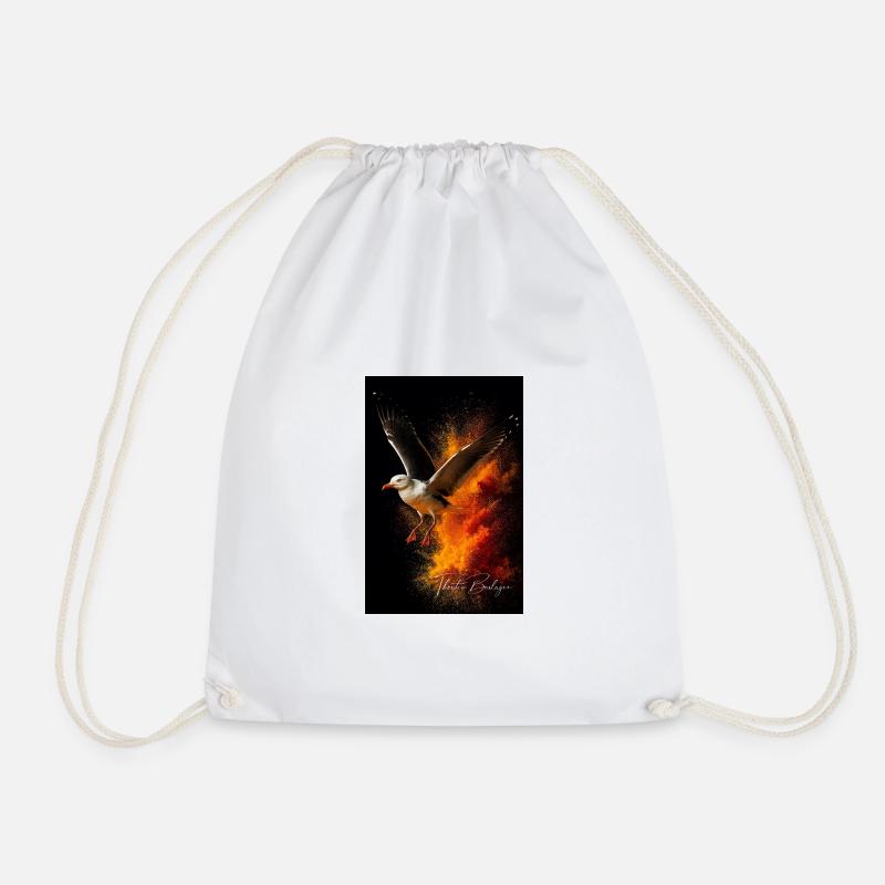 Seagull flight in front of fire dust - Drawstring Bag - white