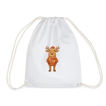 Niedliches Weihnachtsrentier mit Geschenk - Turnbeutel - Weiß - Vorne