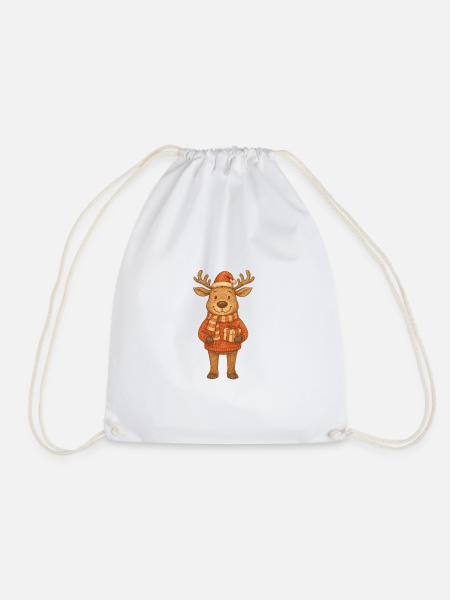 Niedliches Weihnachtsrentier mit Geschenk - Turnbeutel - Weiß