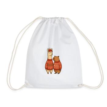 Lama und Cabibara Weihnachtspullover Duo - Turnbeutel - Weiß - Vorne