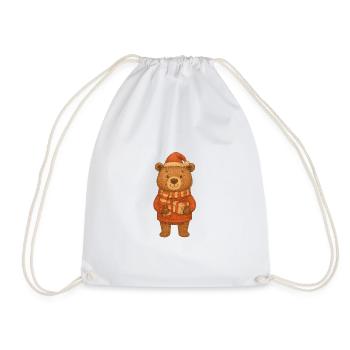 Niedlicher Weihnachtsbär mit Geschenk - Turnbeutel - Weiß - Vorne