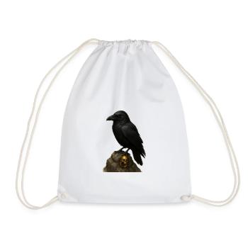Corbeau sur roche et crâne doré - Sac de sport léger - blanc - Devant
