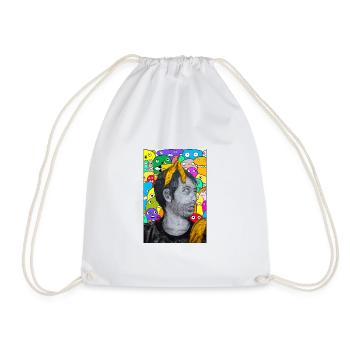 Grayscale Portrait Amid Colorful Crowd - Drawstring Bag - white - Front