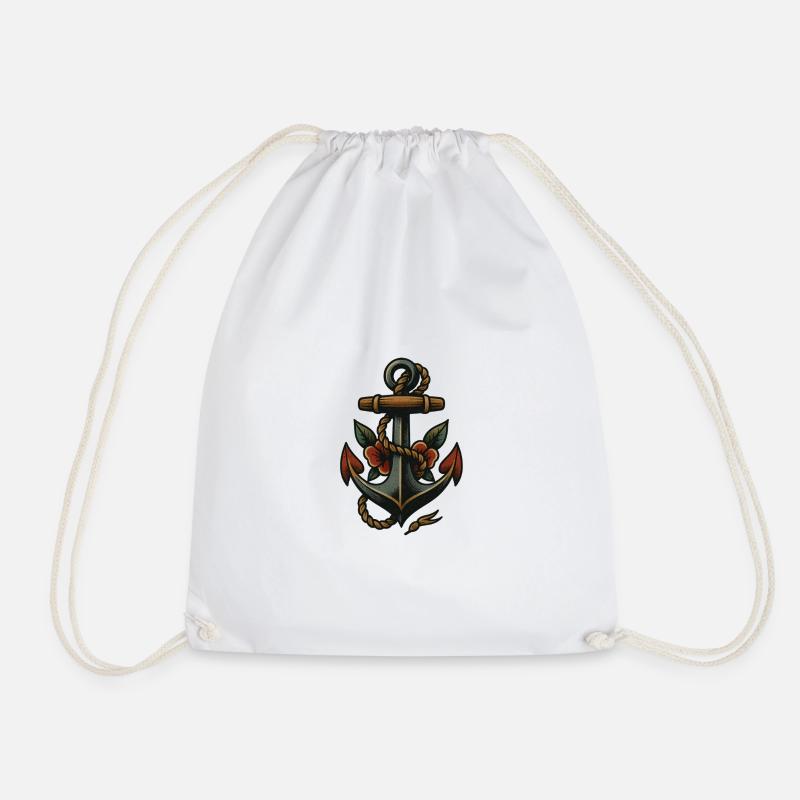 Anchor - Drawstring Bag - white