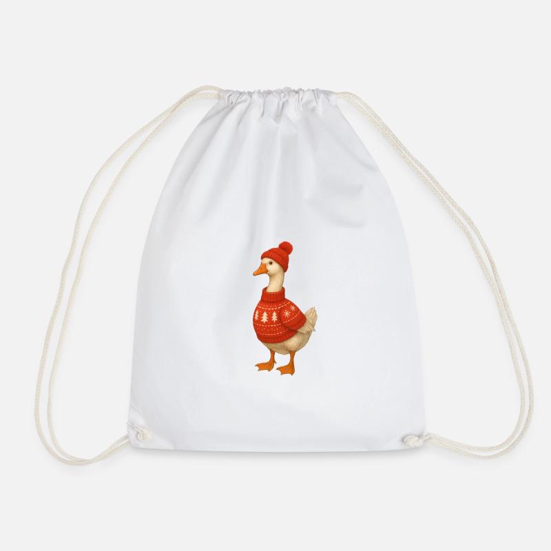 Goose in knitted sweater - Drawstring Bag - white