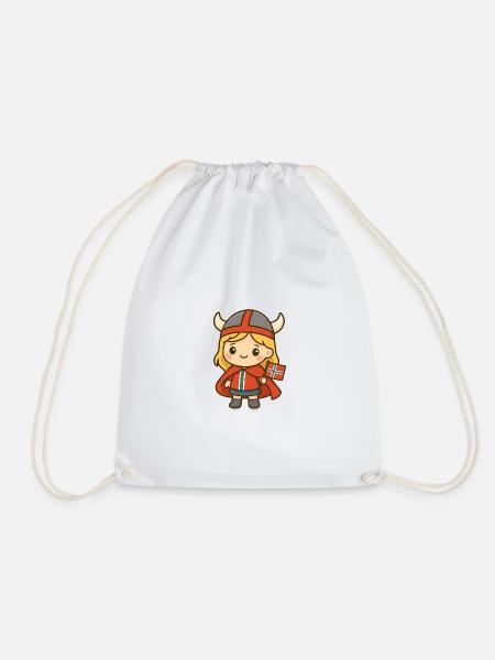 Cute_Norwegian_Viking_Girl_Kawaii_Cartoon_ - Turnbeutel - Weiß
