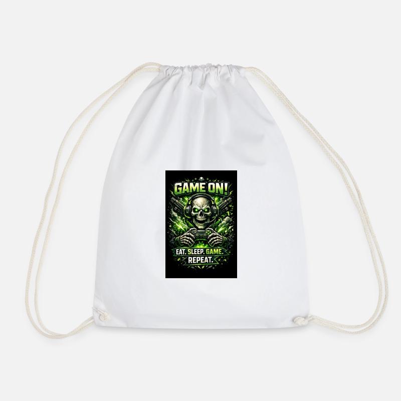 Game On Skull Neon Gamer - Drawstring Bag - white
