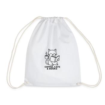 Kaffee Katzen und Bücher Liebhaber Design - Turnbeutel - Weiß - Vorne