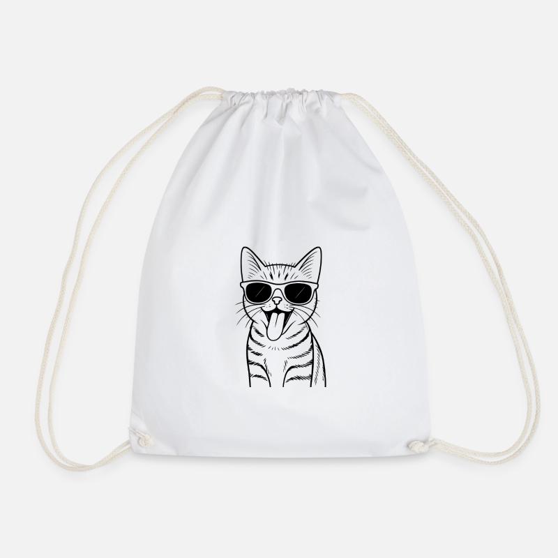 Cat Sunglasses Vibes - Drawstring Bag - white