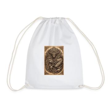 Animal Mandala: Lion Bison Snake - Drawstring Bag - white - Front