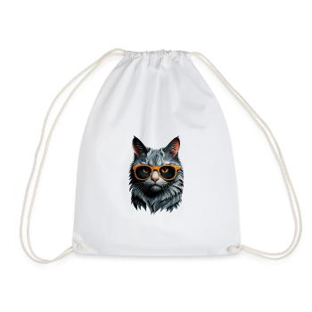 Katzensommer: Katze mit Orange-Sonnenbrille - Turnbeutel - Weiß - Vorne
