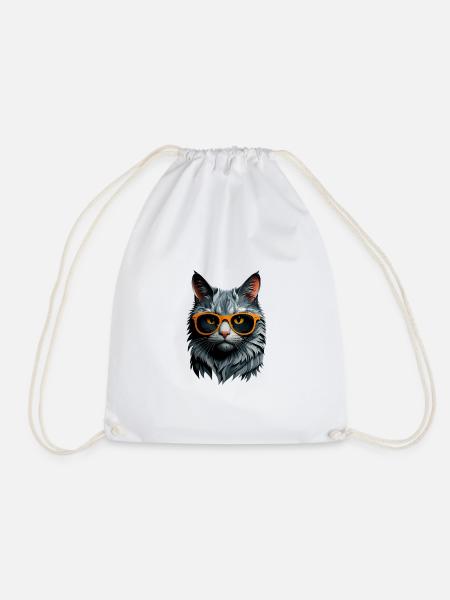 Katzensommer: Katze mit Orange-Sonnenbrille - Turnbeutel - Weiß