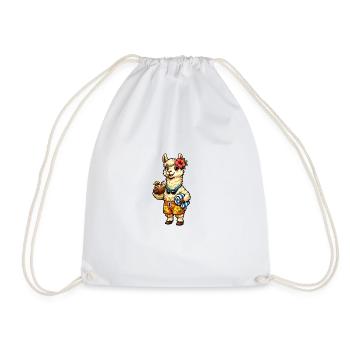 Llama on the beach with floral decoration - Drawstring Bag - white - Front