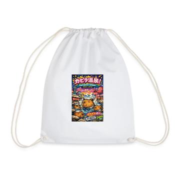 Capybara Onsen Osaka – Colorful Hot Pools - Drawstring Bag - white - Front