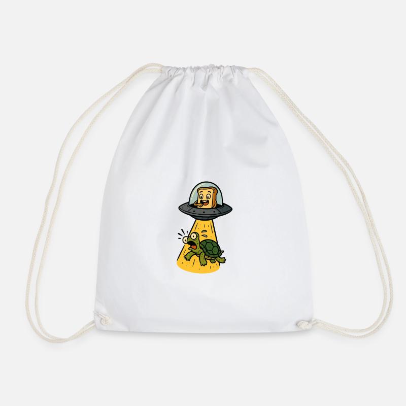 Toast to UFOs: Turtle Abduction - Drawstring Bag - white