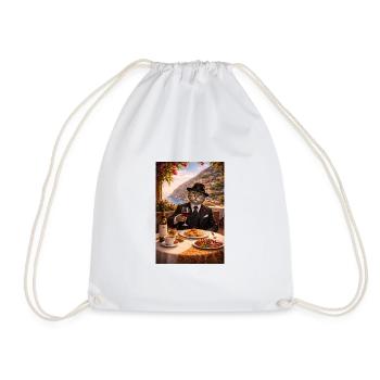 Cat in Dolce Vita Suit with Pasta - Drawstring Bag - white - Front
