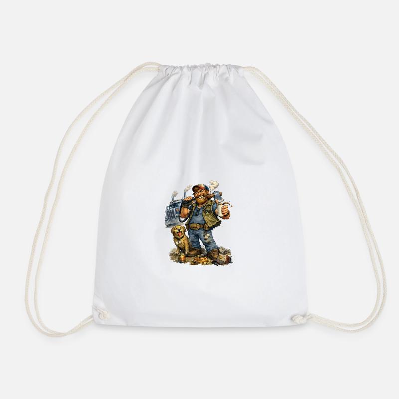 Trucker life Coffee break Dog - Drawstring Bag - white