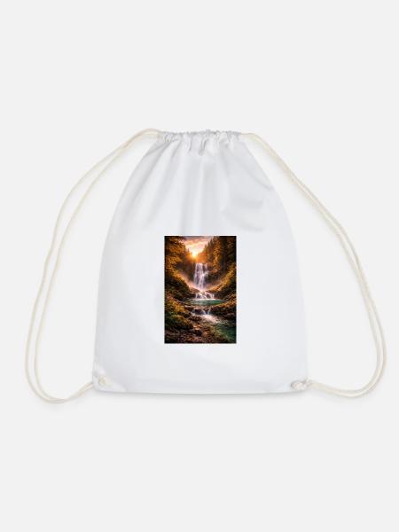 Waterfall in the evening sun - Drawstring Bag - white