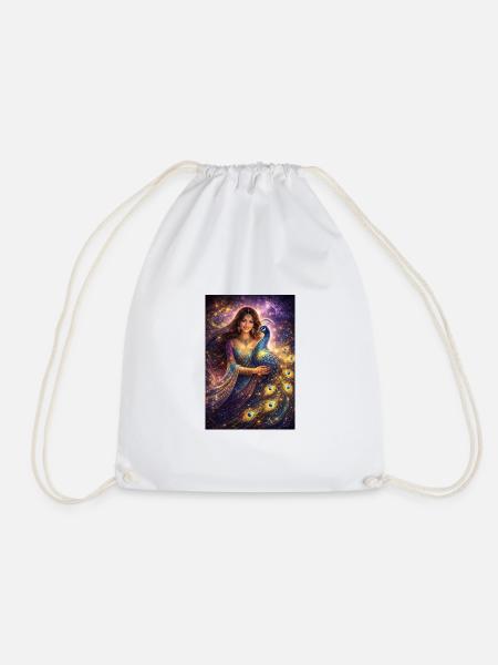 Mystical Indian Woman with Peacock - Drawstring Bag - white