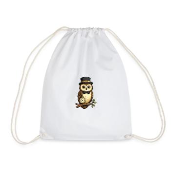 Owls Gentleman with Watch and Hat - Drawstring Bag - white - Front