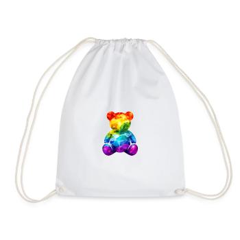 Regenbogen-Teddybär im geometrischen Muster - Turnbeutel - Weiß - Vorne